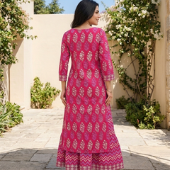 Ethnic Motifs Printed Pure Cotton Straight Kurta With Skirt