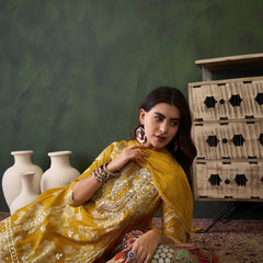 Floral Embroidered Round Neck Kurta With Dhoti Pants And Dupatta