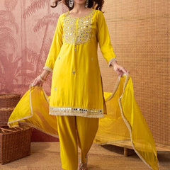 Floral Embroidered & Sequinned Straight Kurta With Trouser & Dupatta Kurta Set