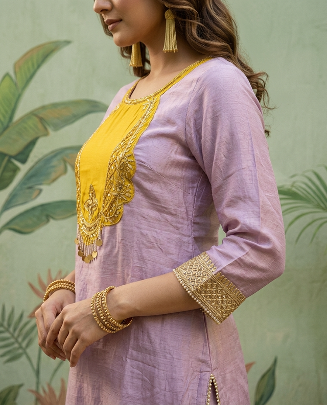 Floral Embroidered & Mirror Work Tunic With & Trouser