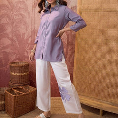 Parrot Green Self Design Shirt Collar Tunic & Trouser Co-Ords