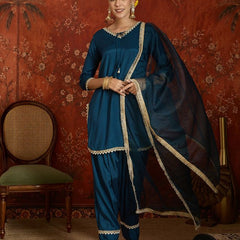Pink Embroidered Straight Kurta With Farsi Salwar & Dupatta