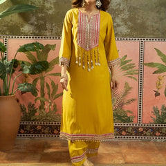 Floral Embroidered Straighte Kurta With Trouser & Dupatta  Kurta Set