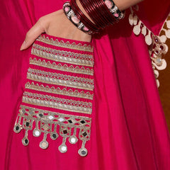 Embroidered V-Neck Mirror work Kaftan With Trousers