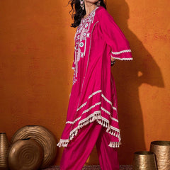 Floral Embroidered Regular Mirror Work A-Line Kurta with Palazzo