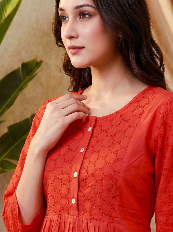Ethnic Motifs Yoke Design Pure Cotton Short Kurti