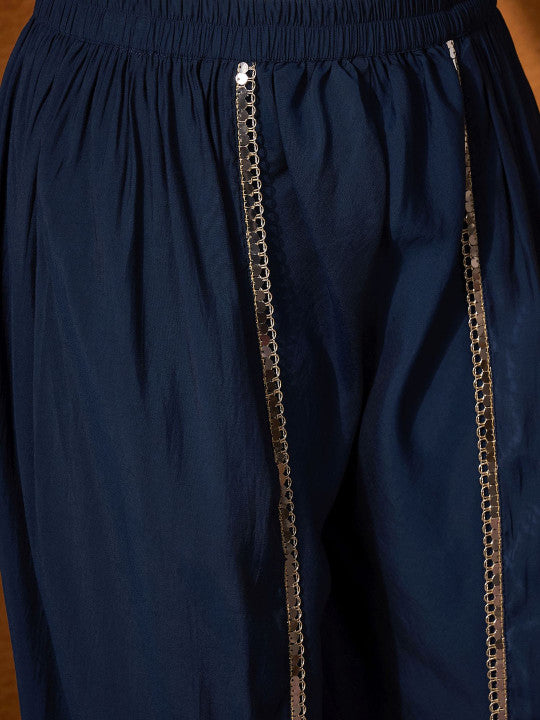 Floral Embroidered Regular Mirror Work Kaftan Kurta with Dhoti Pants