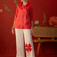Rust Self Design Shirt Collar Tunic & Trouser Co-Ords