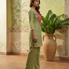 Floral Embroidered & Mirror Work Tunic With & Trouser