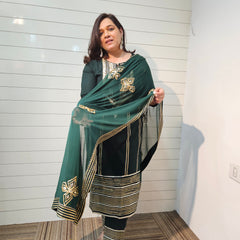Ethnic Motifs Embroidered Gotta Patti Kurta with Trousers & DupattaKurta Set