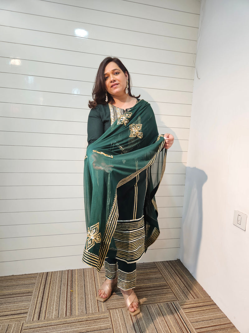 Ethnic Motifs Embroidered Gotta Patti Kurta with Trousers & DupattaKurta Set