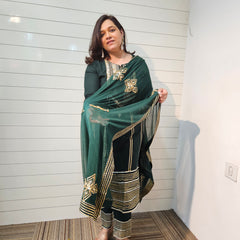 Ethnic Motifs Embroidered Gotta Patti Kurta with Trousers & DupattaKurta Set