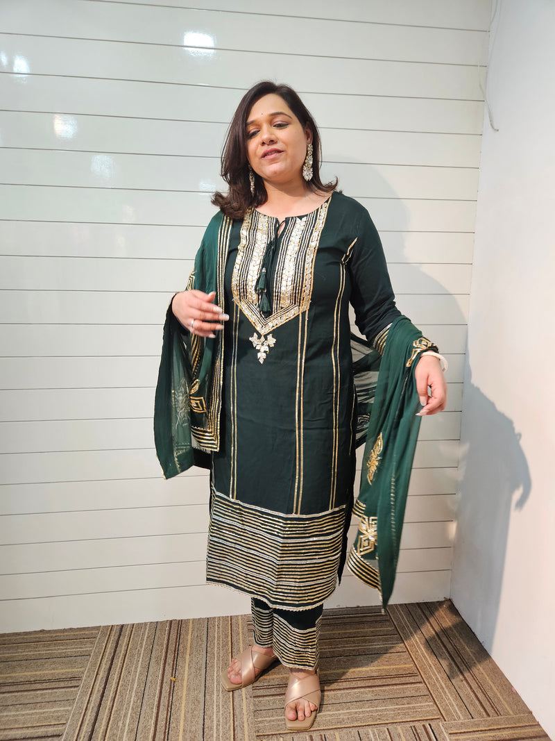 Ethnic Motifs Embroidered Gotta Patti Kurta with Trousers & DupattaKurta Set
