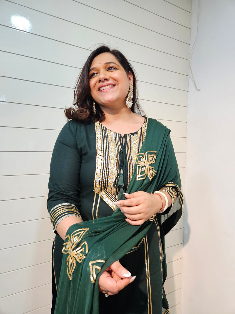 Ethnic Motifs Embroidered Gotta Patti Kurta with Trousers & DupattaKurta Set