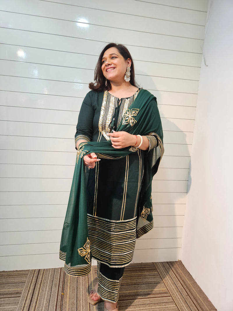 Ethnic Motifs Embroidered Gotta Patti Kurta with Trousers & DupattaKurta Set