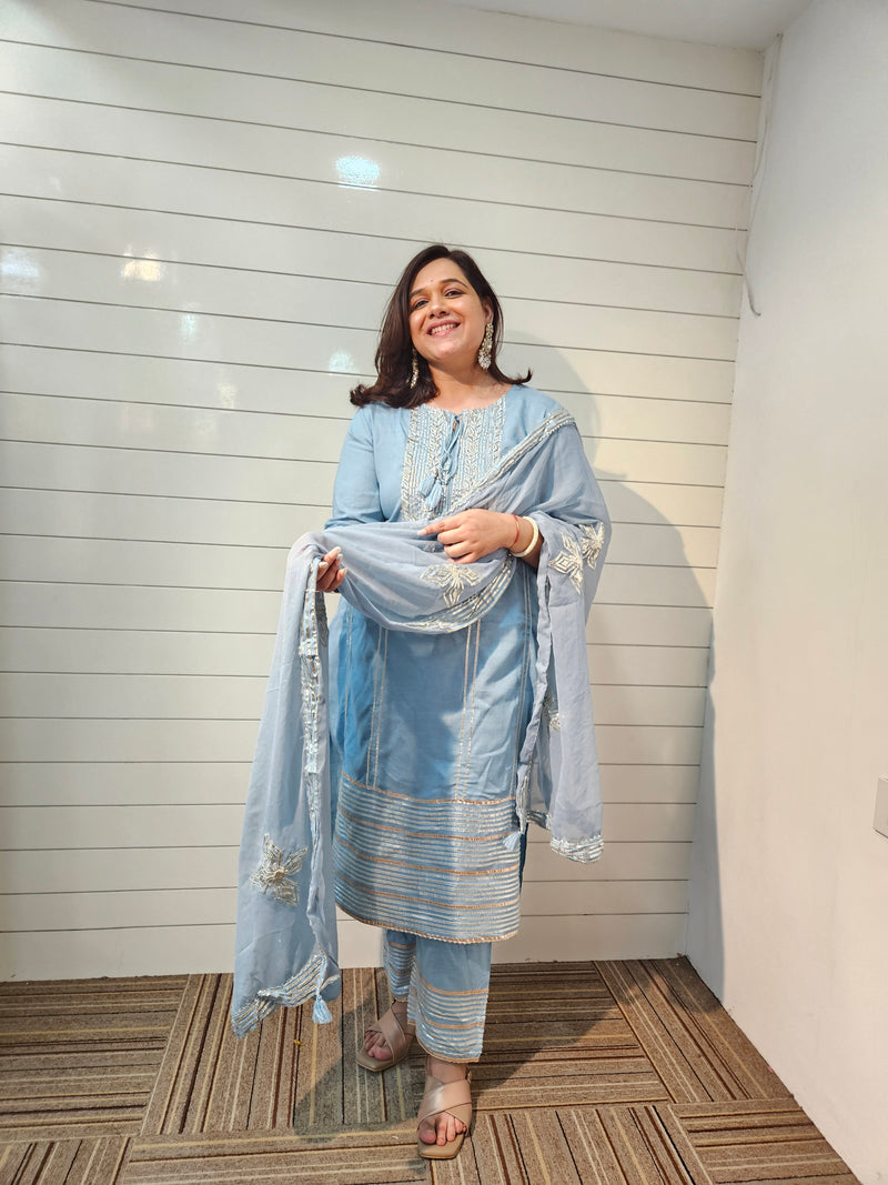 Ethnic Motifs Embroidered Gotta Patti Kurta with Trousers & DupattaKurta Set