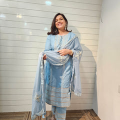 Ethnic Motifs Embroidered Gotta Patti Kurta with Trousers & DupattaKurta Set