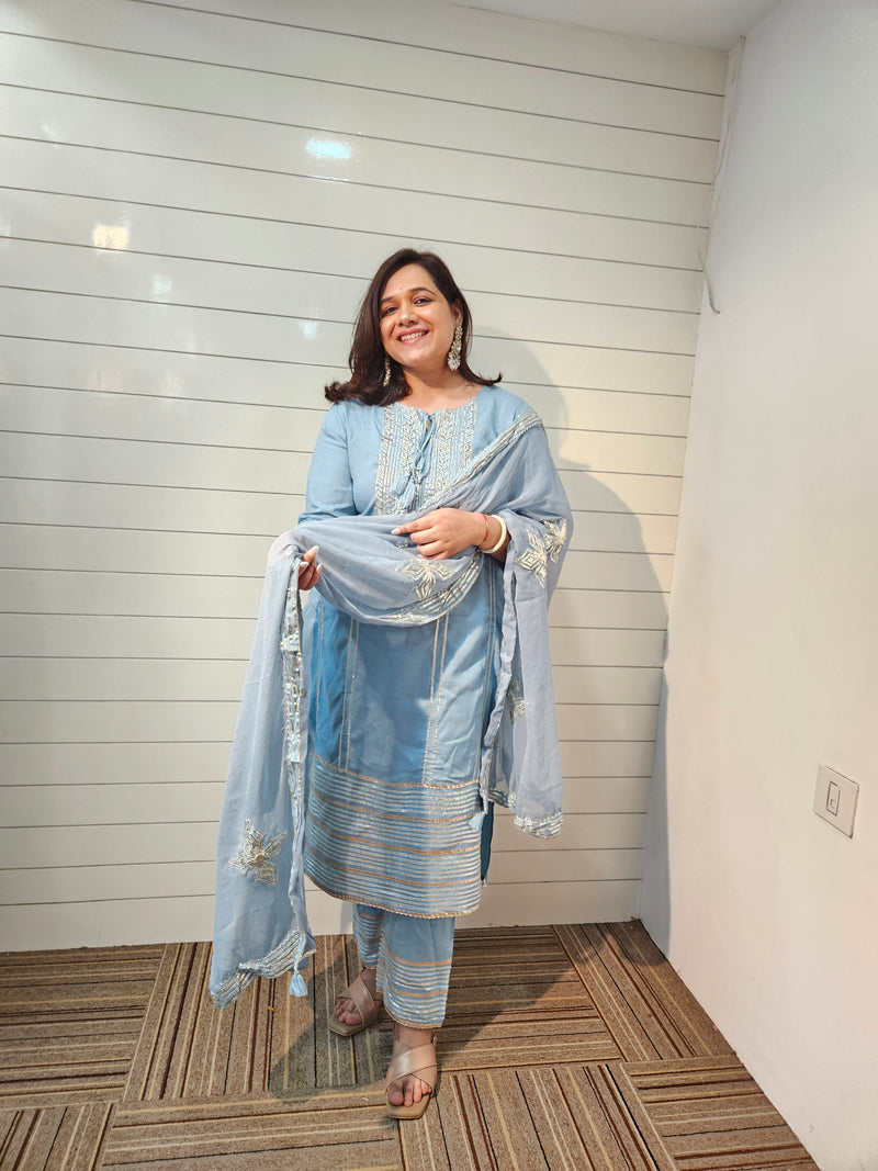 Ethnic Motifs Embroidered Gotta Patti Kurta with Trousers & DupattaKurta Set