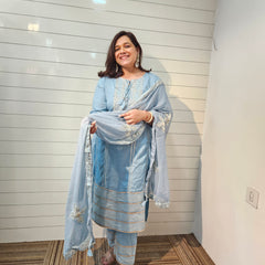 Ethnic Motifs Embroidered Gotta Patti Kurta with Trousers & DupattaKurta Set