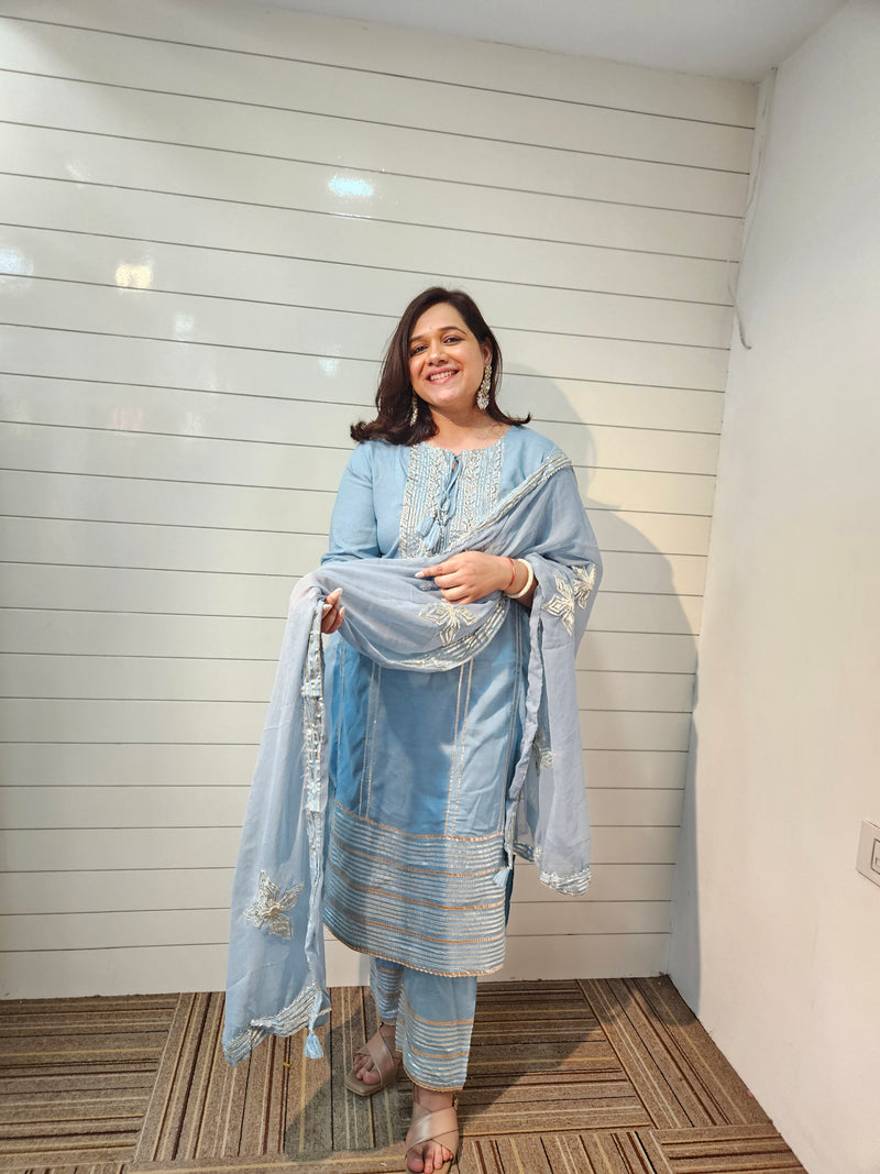 Ethnic Motifs Embroidered Gotta Patti Kurta with Trousers & DupattaKurta Set