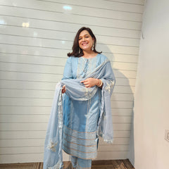 Ethnic Motifs Embroidered Gotta Patti Kurta with Trousers & DupattaKurta Set