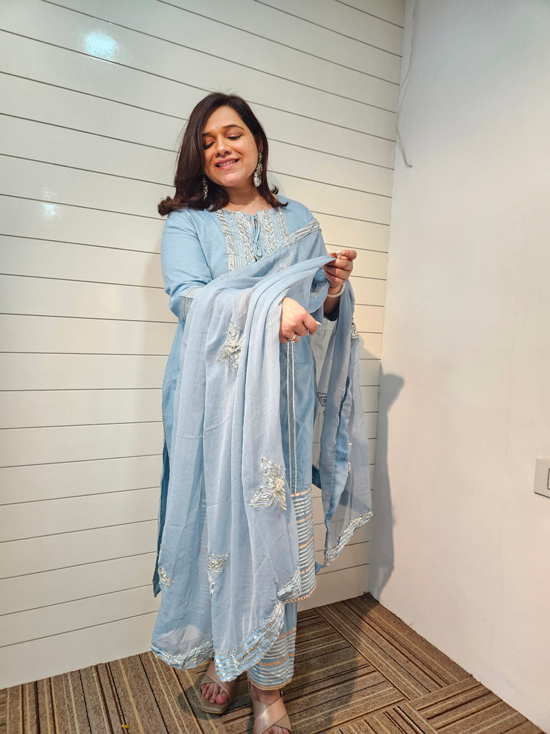 Ethnic Motifs Embroidered Gotta Patti Kurta with Trousers & DupattaKurta Set