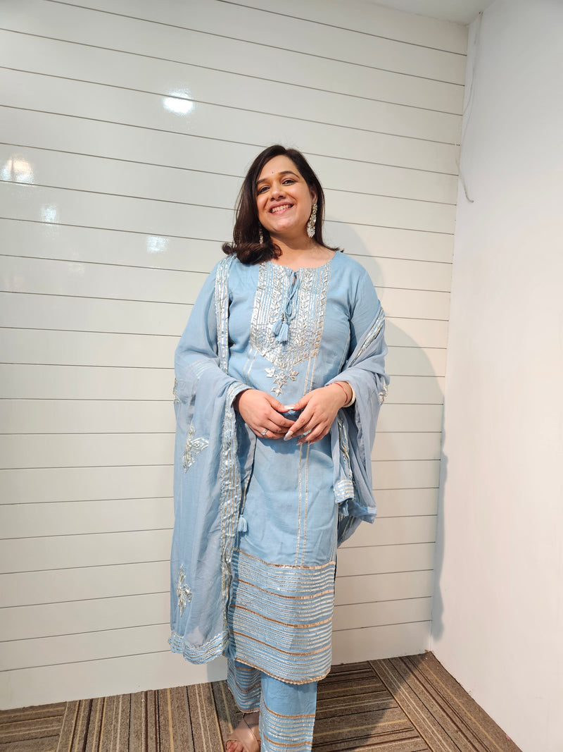 Ethnic Motifs Embroidered Gotta Patti Kurta with Trousers & DupattaKurta Set