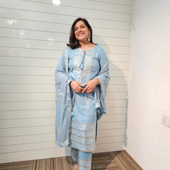 Ethnic Motifs Embroidered Gotta Patti Kurta with Trousers & DupattaKurta Set