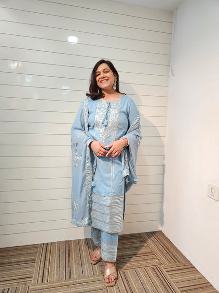 Ethnic Motifs Embroidered Gotta Patti Kurta with Trousers & DupattaKurta Set