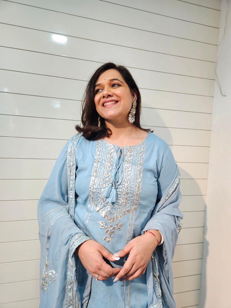 Ethnic Motifs Embroidered Gotta Patti Kurta with Trousers & DupattaKurta Set