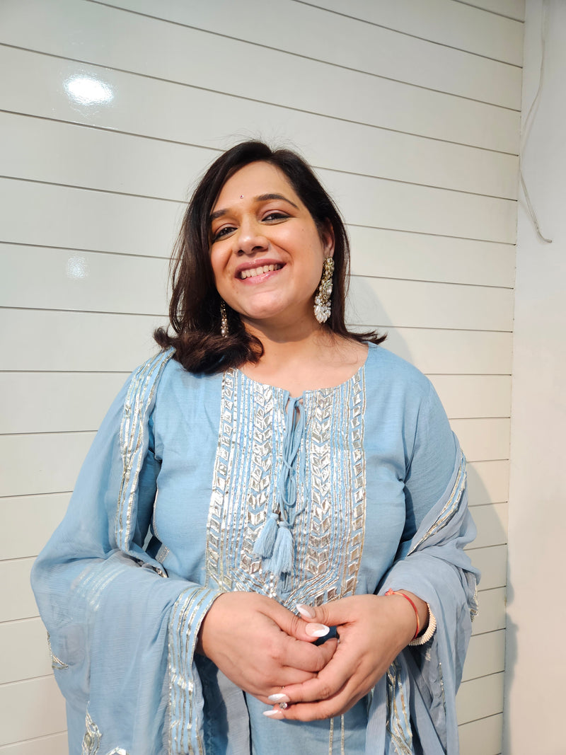 Ethnic Motifs Embroidered Gotta Patti Kurta with Trousers & DupattaKurta Set