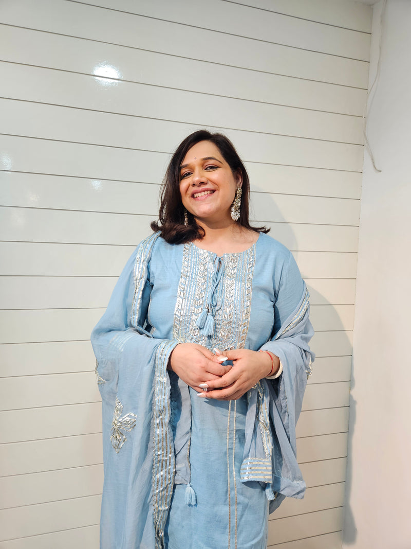 Ethnic Motifs Embroidered Gotta Patti Kurta with Trousers & DupattaKurta Set