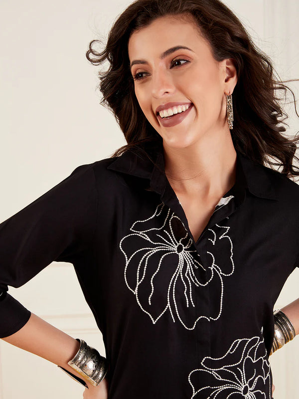 Black Embellished Tunic With Trousers