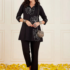 Black Embellished Tunic With Trousers