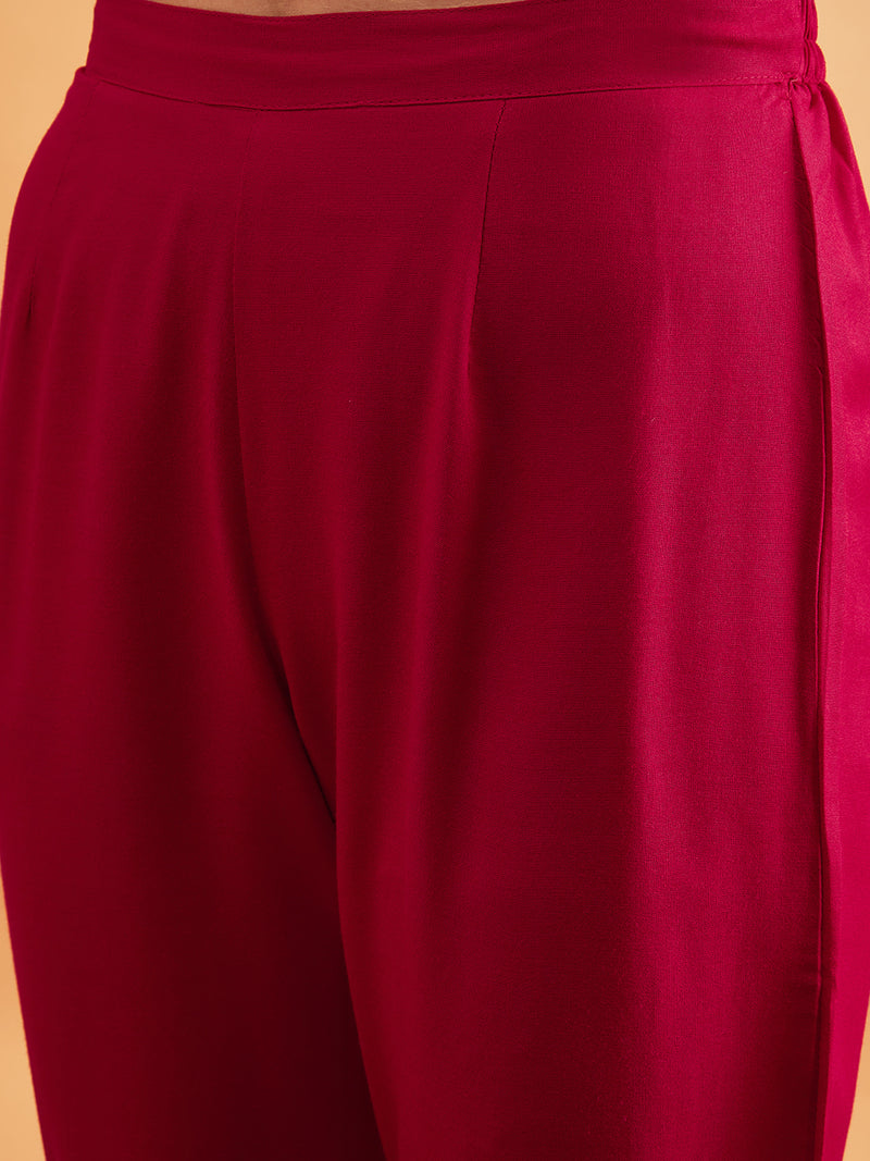 Megenta Embellished Tunic With Trousers