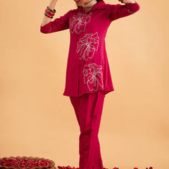 Megenta Embellished Tunic With Trousers