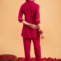 Megenta Embellished Tunic With Trousers