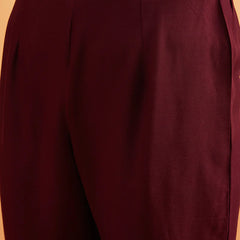 Wine Embellished Tunic With Trousers