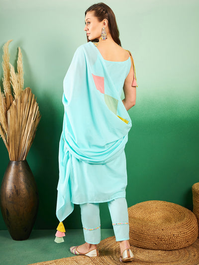 Women Floral Embroidered Regular Thread Work Pure Cotton Kurta with Trousers & With Dupatta