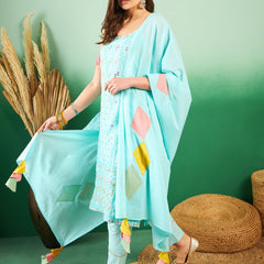 Women Floral Embroidered Regular Thread Work Pure Cotton Kurta with Trousers & With Dupatta
