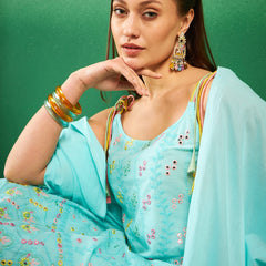 Women Floral Embroidered Regular Thread Work Pure Cotton Kurta with Trousers & With Dupatta