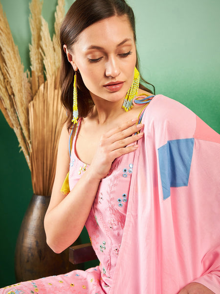 Pure Cotton Embroidered Sholder Strap Kurta With Pant & Dupatta Kurta Set