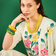 Off White Hand Printed Schiffli Pure Cotton Kurta With Trousers & Dupatta Kurta Set