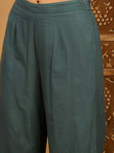 Floral Printed Round Neck Sleeveless Pure Cotton Top & Trousers