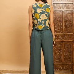 Floral Printed Round Neck Sleeveless Pure Cotton Top & Trousers
