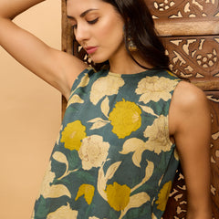 Floral Printed Round Neck Sleeveless Pure Cotton Top & Trousers