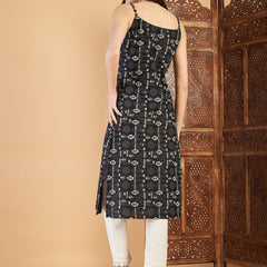 Ethnic Motifs Printed Shoulder Strap Pure Cotton Kurta with Trousers