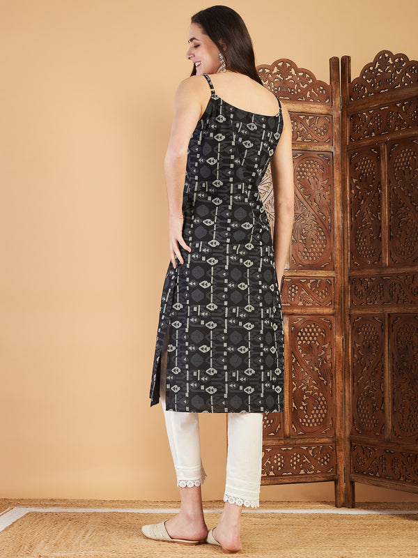 Ethnic Motifs Printed Shoulder Strap Pure Cotton Kurta with Trousers
