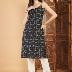 Ethnic Motifs Printed Shoulder Strap Pure Cotton Kurta with Trousers