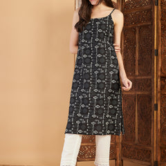 Ethnic Motifs Printed Shoulder Strap Pure Cotton Kurta with Trousers